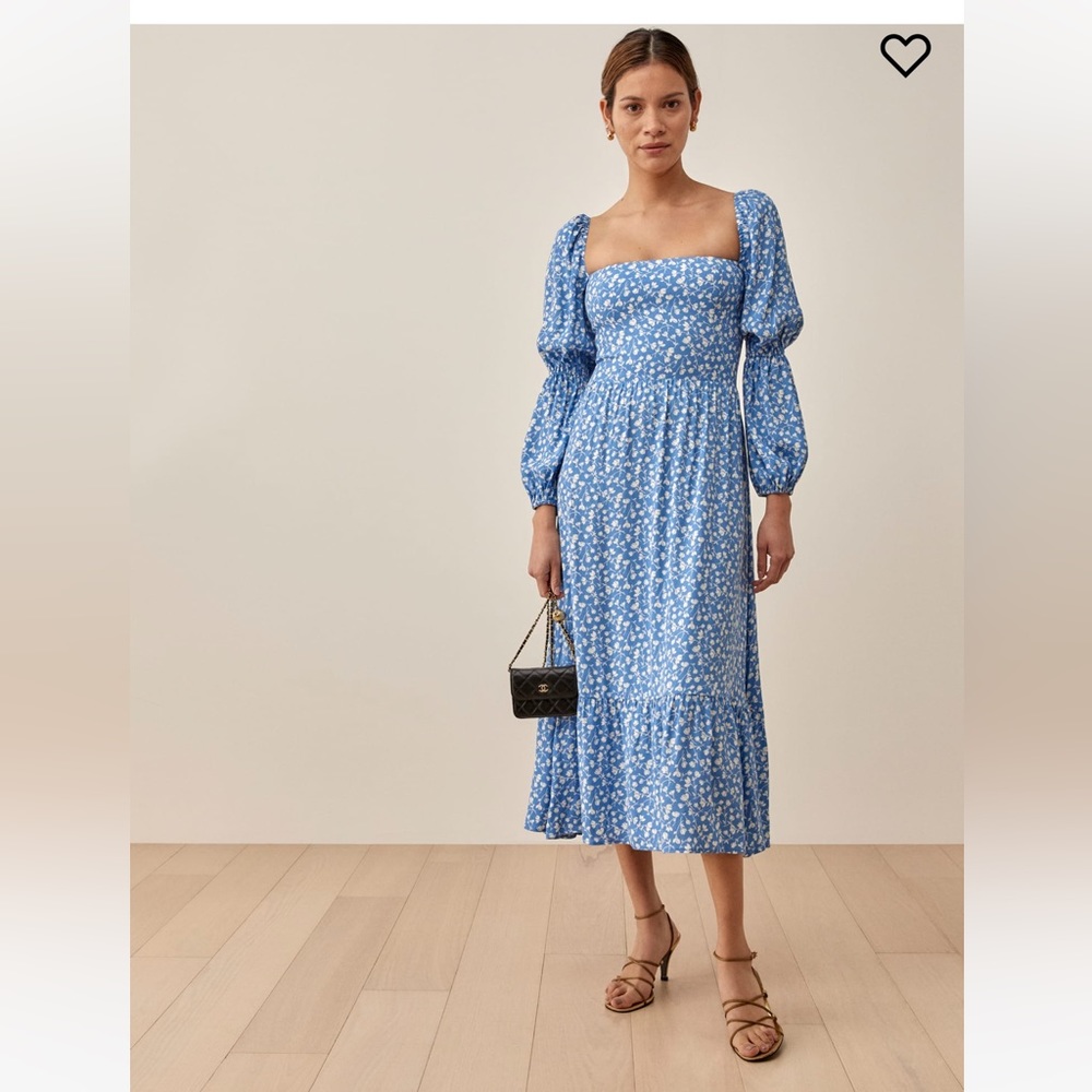 Reformation Medium Mica Blue Floral Dress with Long Sleeves 💙
